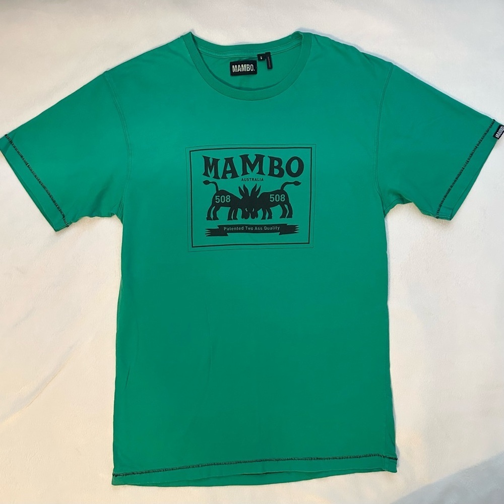 Vintage Mambo Two Ass Logo Short Sleeve T-Shirt Australia Men S green 508 RARE